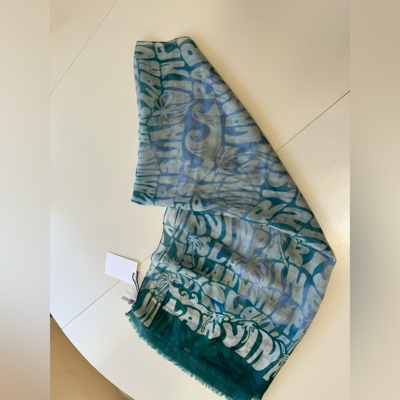 Lanvin Paris green Blue lightweight wool scarf NWT - Picture 2 of 7